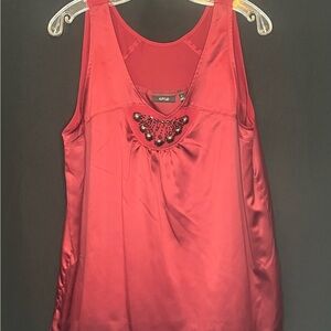 Apt. 9 Burgundy Satin Sleeveless Blouse with Beaded Detail